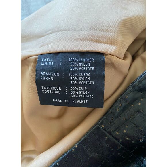 Kenneth Cole Black Perforated Pattern Leather Dress Lined Mid Rise Pants Sz 6 - Picture 10 of 13